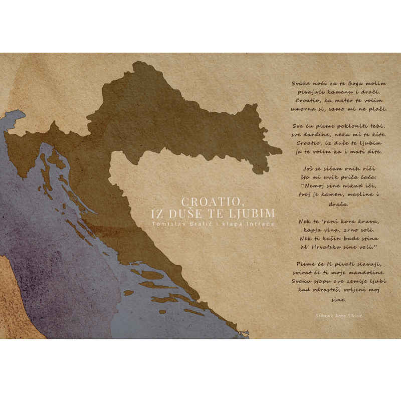 Uokvireni poster "Croatio, iz duše te ljubim" (stara karta) - Slika 2