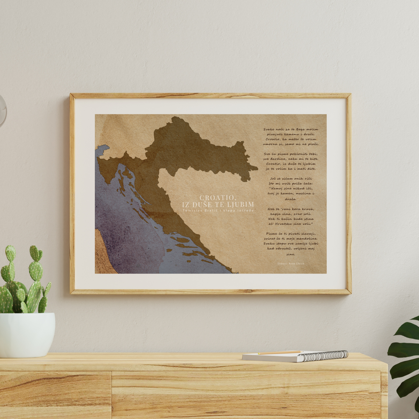 Uokvireni poster "Croatio, iz duše te ljubim" (stara karta)